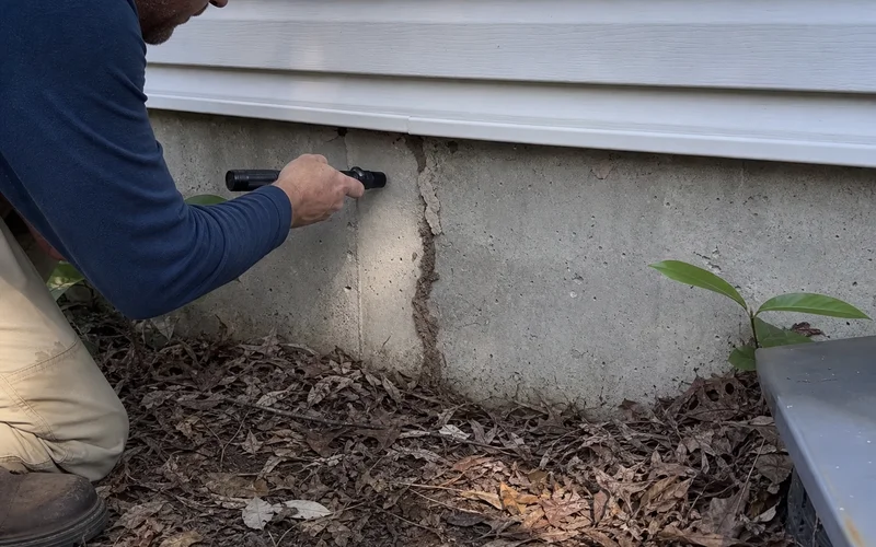 Mud tube on foundation indicating termites